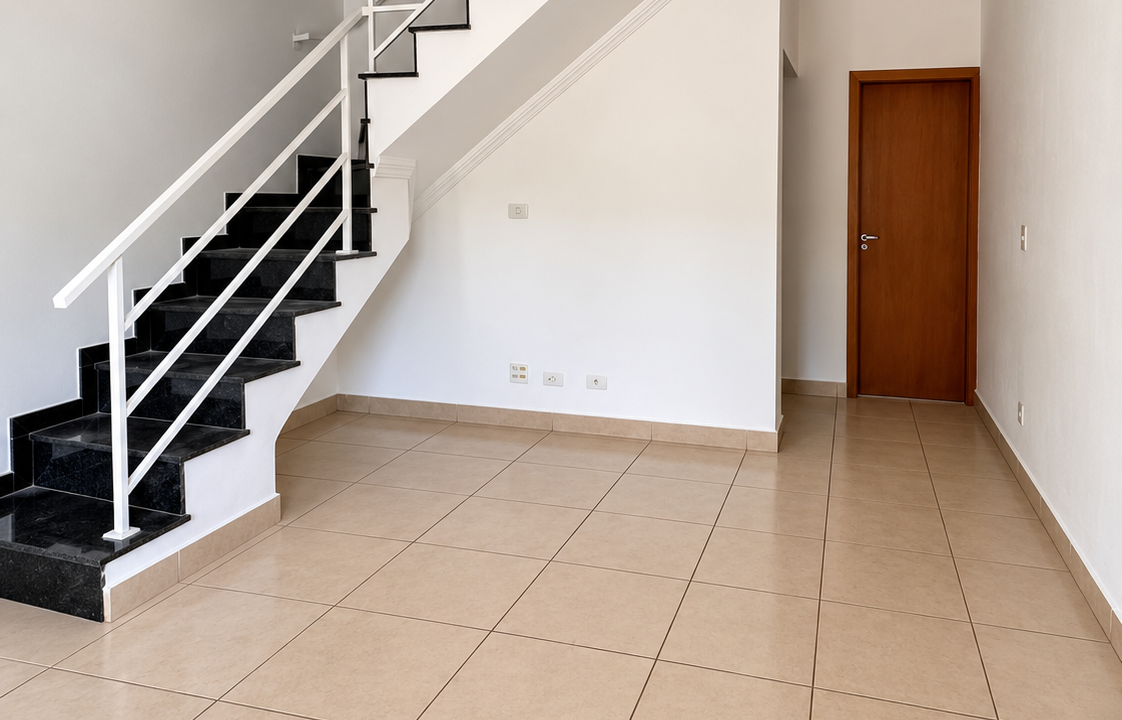 Hall moderno com escada em contraste